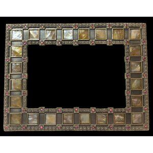 Antique-Style Gold Metal & Mother of Pearl Picture Frame with Pink Gem Accents 6